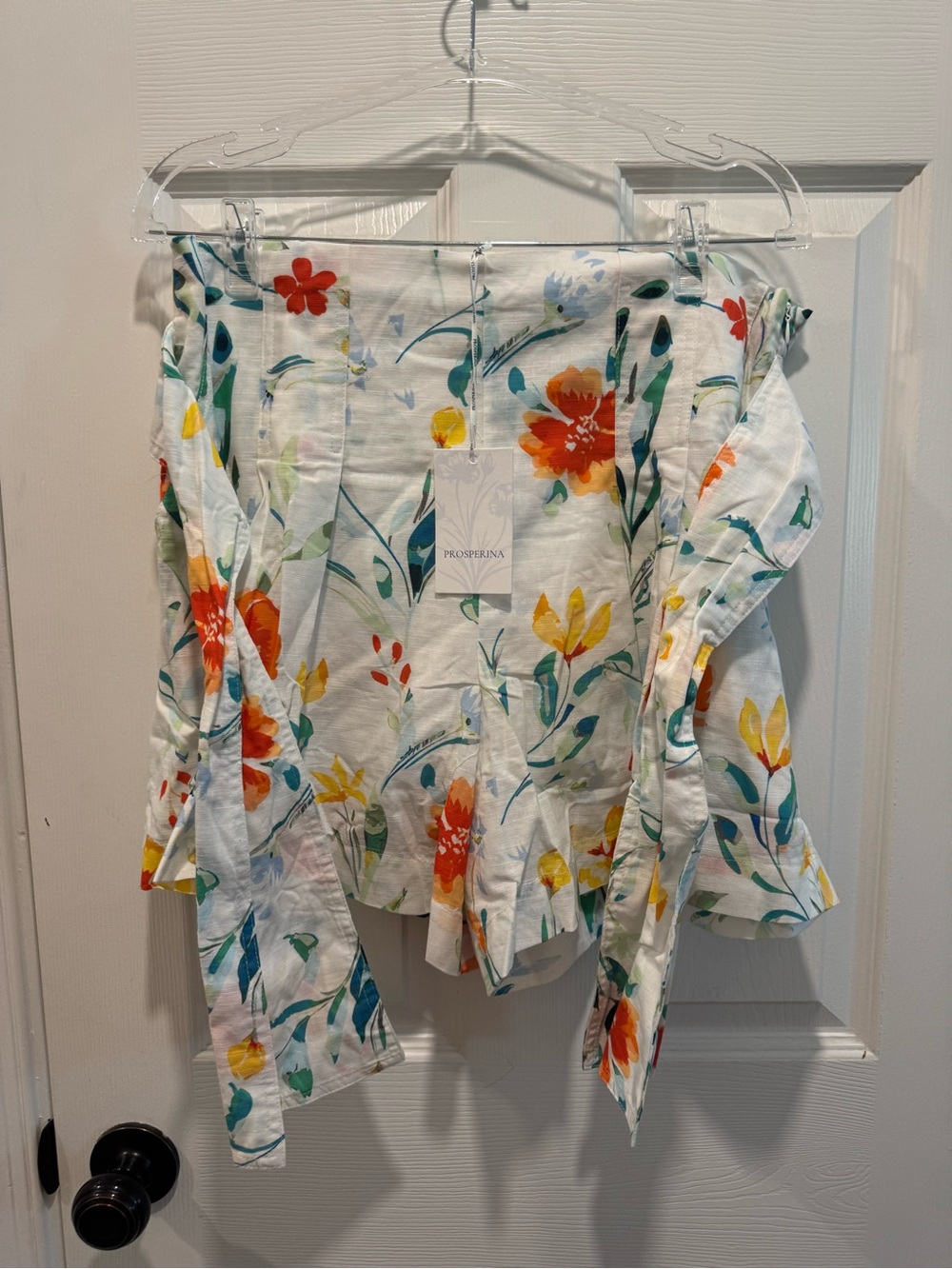 Women's High Waist Floral Shorts - White with Orange & Yellow Blooms